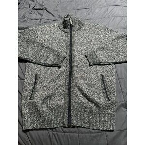 Yeokou Sweater Men L Cashmere Wool Blend Flannel Lined Gray Full Zip Cardigan